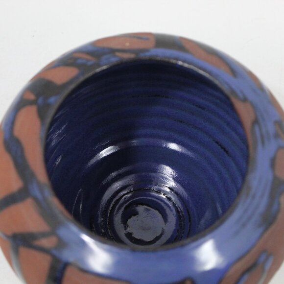Vintage Tenmoku Redware Blue Glaze Drip Pottery Vase Signed Jon Mehr Vase - Picture 4 of 5